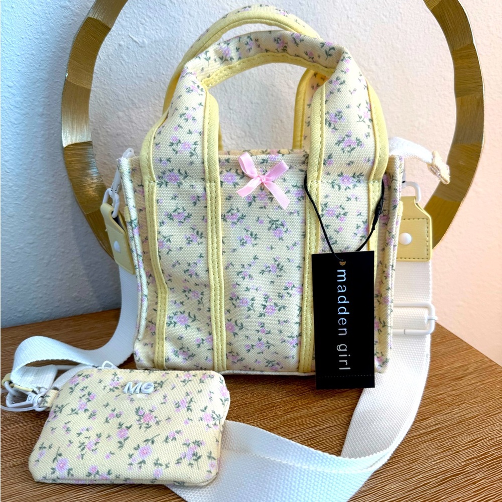 nwt Viral MADDEN Mini Tote Crossbody Yellow and Pink Floral Croquette